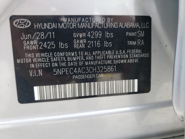 Photo 10 from auction – 2012 HYUNDAI SONATA SE with VIN 5NPEC4AC3CH325861