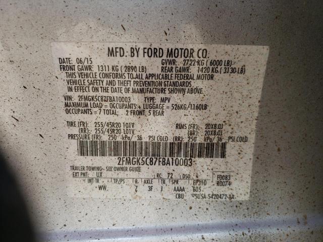 Photo 10 from auction – 2015 FORD FLEX SEL with VIN 2FMGK5C87FBA10003