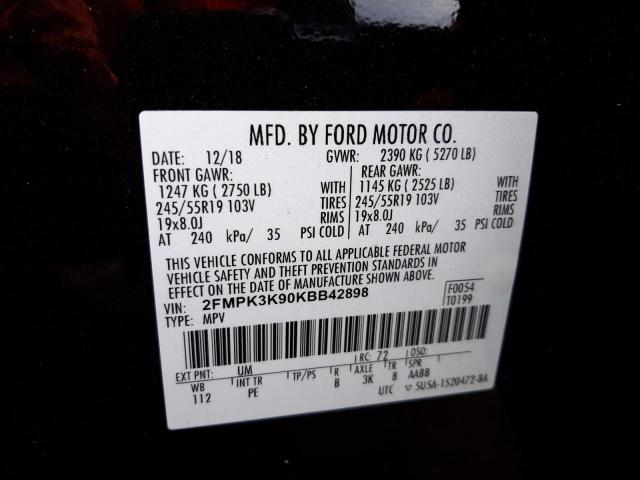Photo 10 from auction – 2019 FORD EDGE TITAN with VIN 2FMPK3K90KBB42898