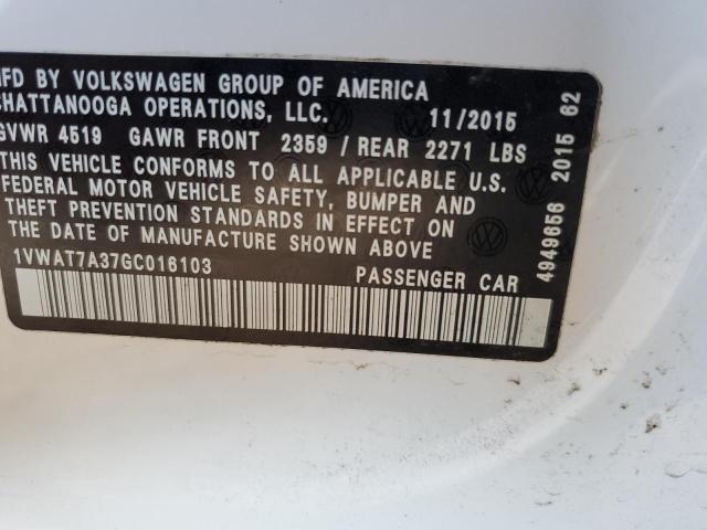 Photo 10 from auction – 2016 VOLKSWAGEN PASSAT with VIN 1VWAT7A37GC016103