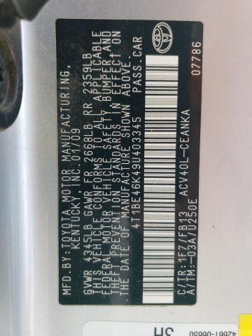 Photo 10 from auction – 2009 TOYOTA CAMRY BASE with VIN 4T1BE46K49U403345