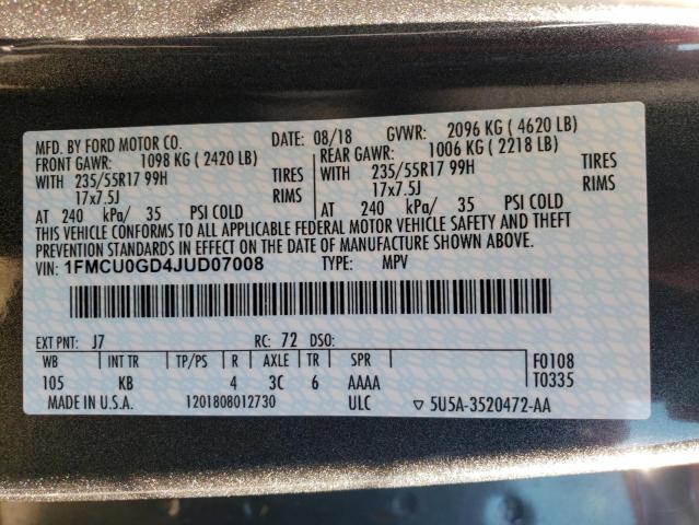 Photo 10 from auction – 2018 FORD ESCAPE SE with VIN 1FMCU0GD4JUD07008
