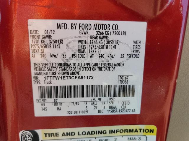 Photo 10 from auction – 2012 FORD F150 SUPER with VIN 1FTFW1ET3CFA51172