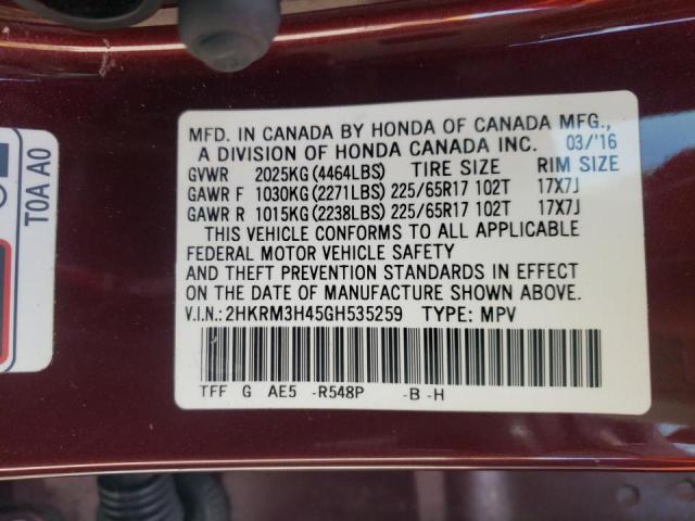 Photo 10 from auction – 2016 HONDA CR-V SE with VIN 2HKRM3H45GH535259