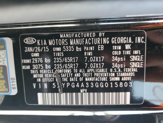 Photo 10 from auction – 2016 KIA SORENTO LX with VIN 5XYPG4A33GG015803