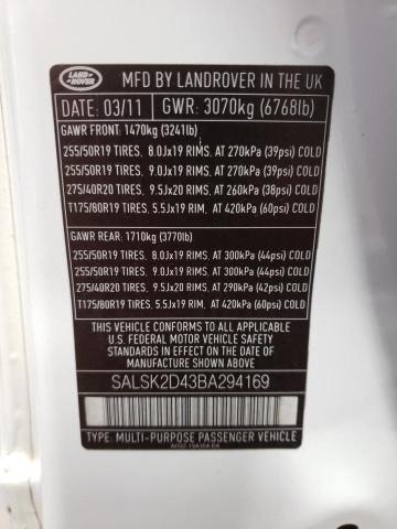 Photo 10 from auction – 2011 LAND ROVER RANGE ROVE with VIN SALSK2D43BA294169