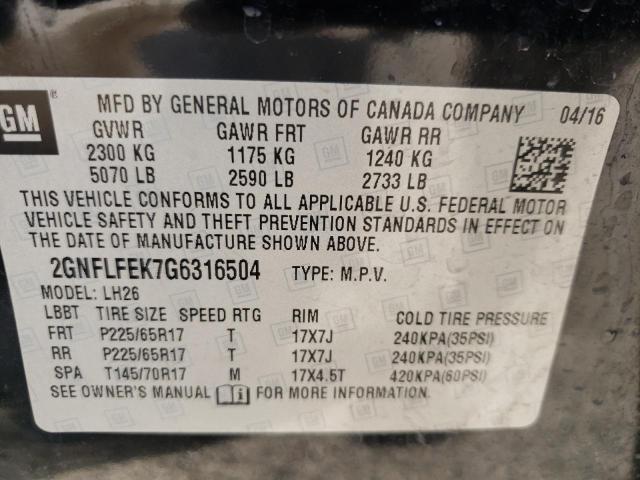 Photo 10 from auction – 2016 CHEVROLET EQUINOX LT with VIN 2GNFLFEK7G6316504