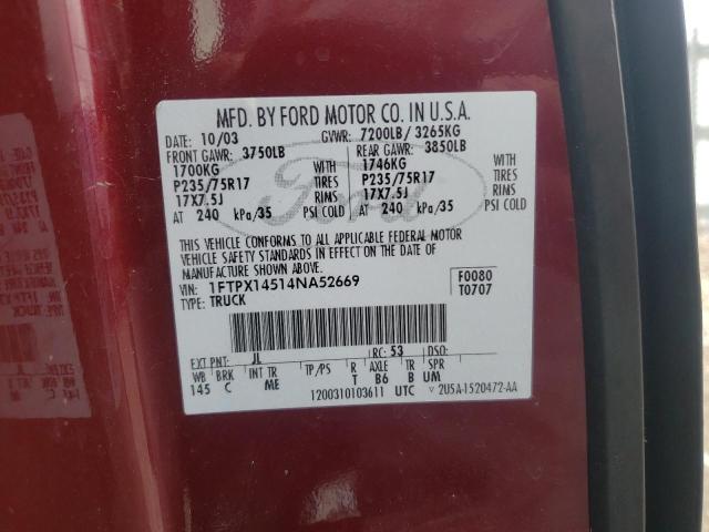 Photo 10 from auction – 2004 FORD F150 with VIN 1FTPX14514NA52669