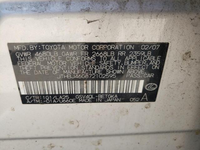 Photo 10 from auction – 2007 LEXUS ES 350 with VIN JTHBJ46G872102595