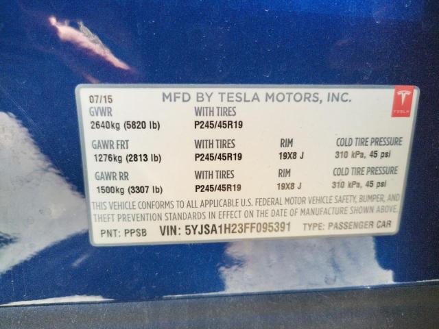 Photo 10 from auction – 2015 TESLA MODEL S 85 with VIN 5YJSA1H23FF095391