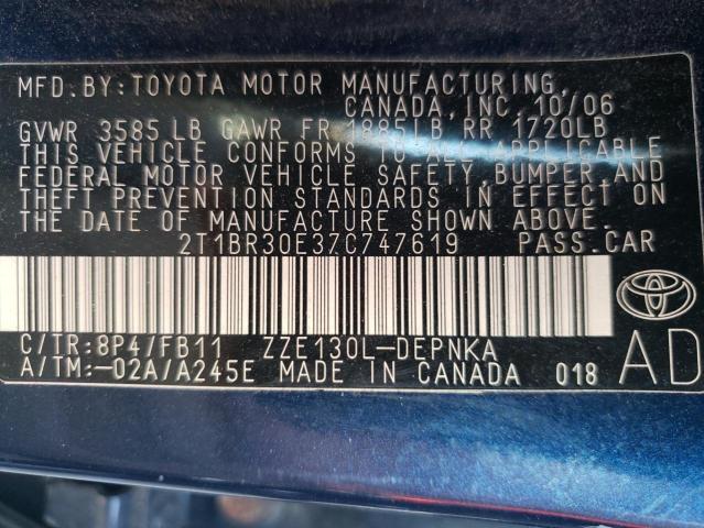Photo 10 from auction – 2007 TOYOTA COROLLA CE with VIN 2T1BR30E37C747619