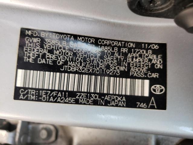Photo 10 from auction – 2007 TOYOTA COROLLA CE with VIN JTDBR32EX70119273