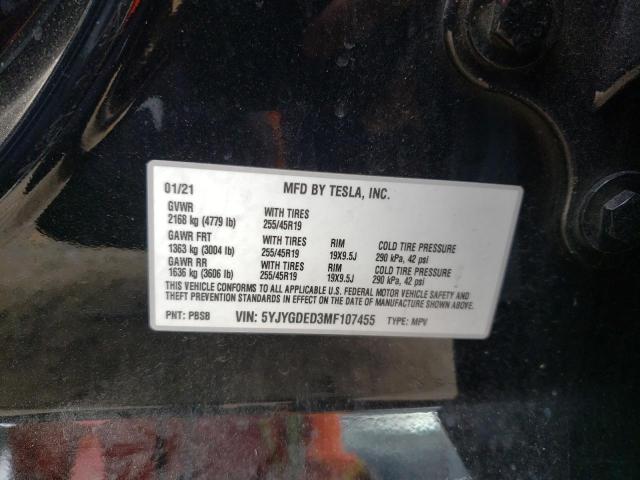 Photo 10 from auction – 2021 TESLA MODEL Y with VIN 5YJYGDED3MF107455