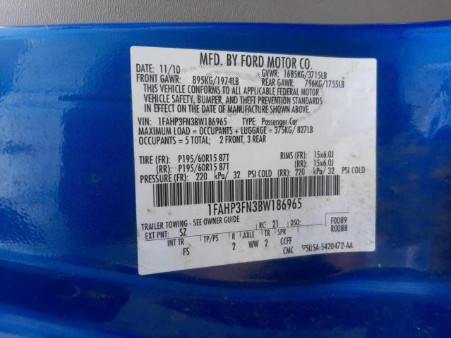 Photo 10 from auction – 2011 FORD FOCUS SE with VIN 1FAHP3FN3BW186965