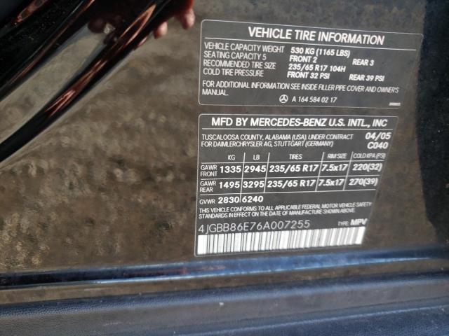 Photo 10 from auction – 2006 MERCEDES-BENZ ML 350 with VIN 4JGBB86E76A007255