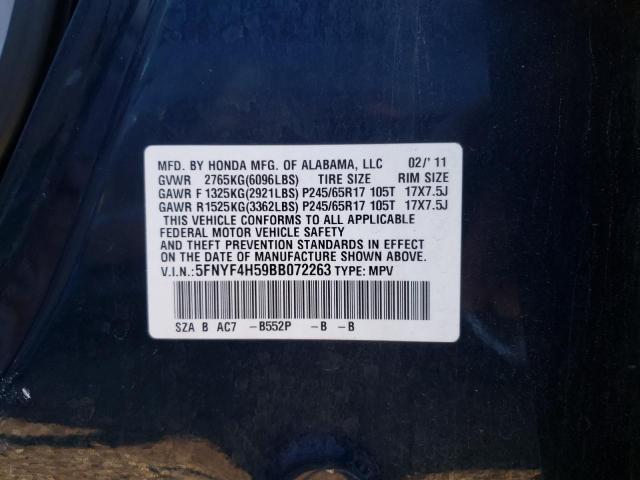 Photo 10 from auction – 2011 HONDA PILOT with VIN 5FNYF4H59BB072263