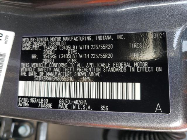 Photo 10 from auction – 2021 TOYOTA HIGHLANDER with VIN 5TDYZRAH5MS059310