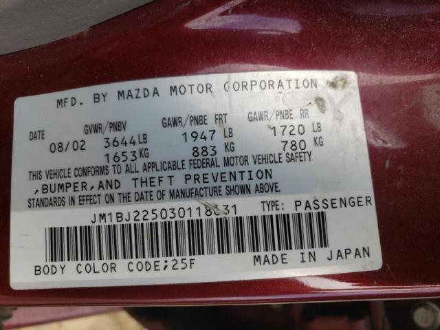 Photo 10 from auction – 2003 MAZDA PROTEGE DX with VIN JM1BJ225030118631