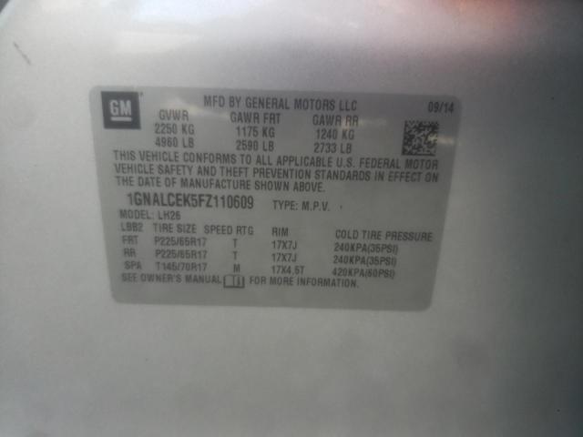Photo 10 from auction – 2015 CHEVROLET EQUINOX LT with VIN 1GNALCEK5FZ110609