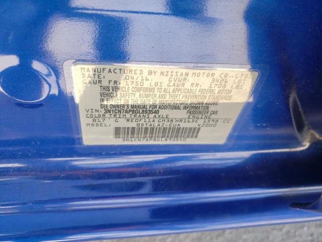Photo 10 from auction – 2016 NISSAN VERSA S with VIN 3N1CN7AP8GL893540