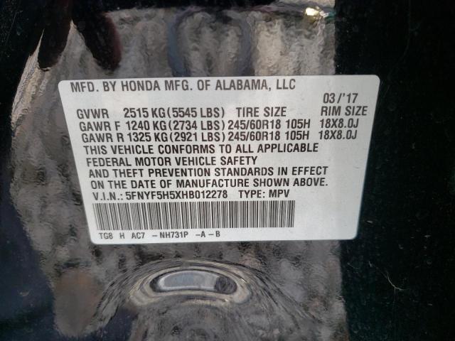Photo 10 from auction – 2017 HONDA PILOT with VIN 5FNYF5H5XHB012278