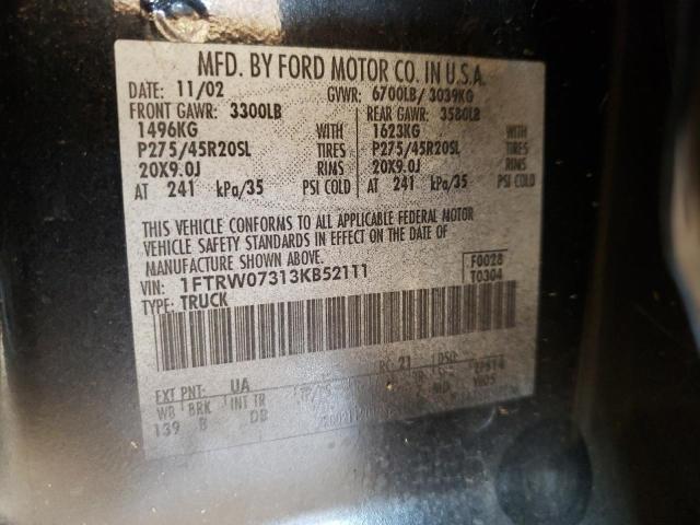 Photo 10 from auction – 2003 FORD F150 SUPER with VIN 1FTRW07313KB52111