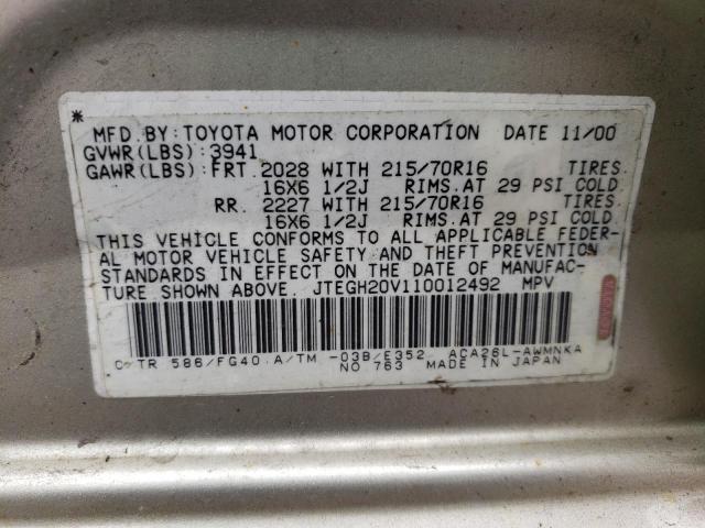 Photo 10 from auction – 2001 TOYOTA RAV4 with VIN JTEGH20V110012492