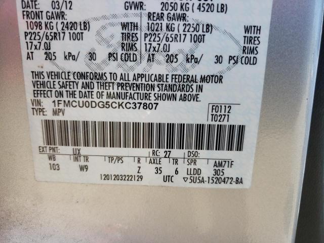 Photo 10 from auction – 2012 FORD ESCAPE XLT with VIN 1FMCU0DG5CKC37807