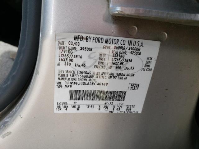 Photo 10 from auction – 2003 FORD EXCURSION with VIN 1FMNU40L63EC40149