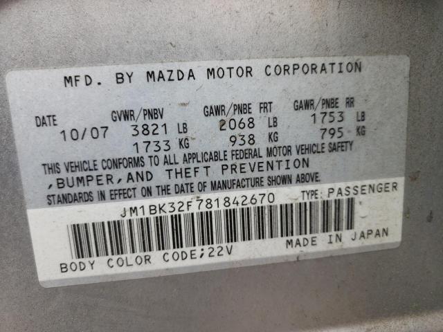 Photo 10 from auction – 2008 MAZDA 3 I with VIN JM1BK32F781842670