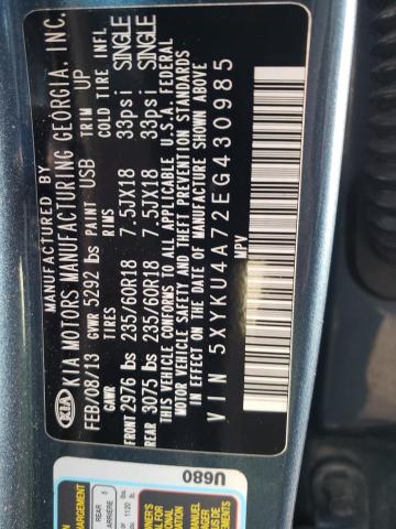 Photo 10 from auction – 2014 KIA SORENTO EX with VIN 5XYKU4A72EG430985