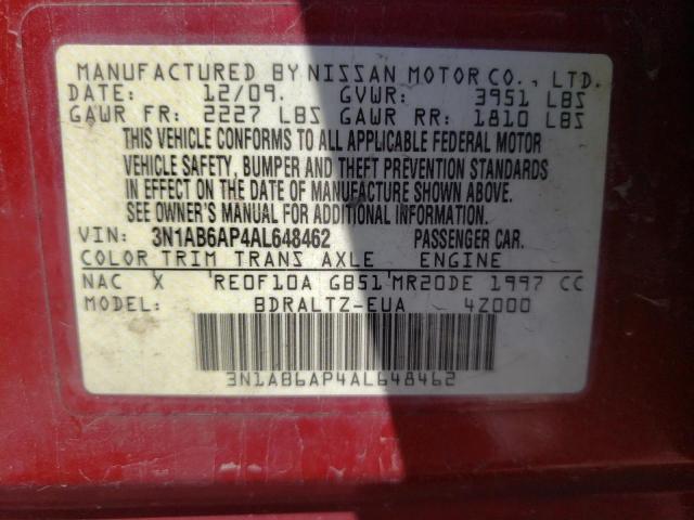 Photo 10 from auction – 2010 NISSAN SENTRA 2.0 with VIN 3N1AB6AP4AL648462