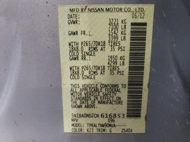 Photo 10 from auction – 2012 NISSAN ARMADA SV with VIN 5N1BA0ND2CN616853