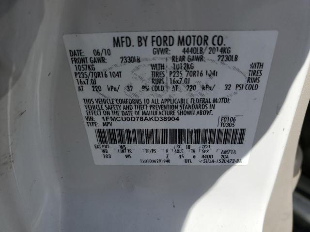 Photo 10 from auction – 2010 FORD ESCAPE XLT with VIN 1FMCU0D78AKD38904