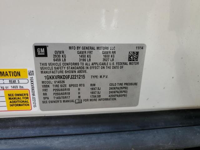 Photo 10 from auction – 2015 GMC ACADIA SLT with VIN 1GKKVRKD9FJ221215