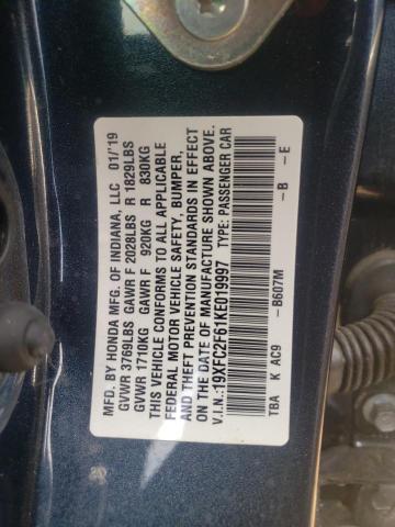 Photo 10 from auction – 2019 HONDA CIVIC LX with VIN 19XFC2F61KE019997