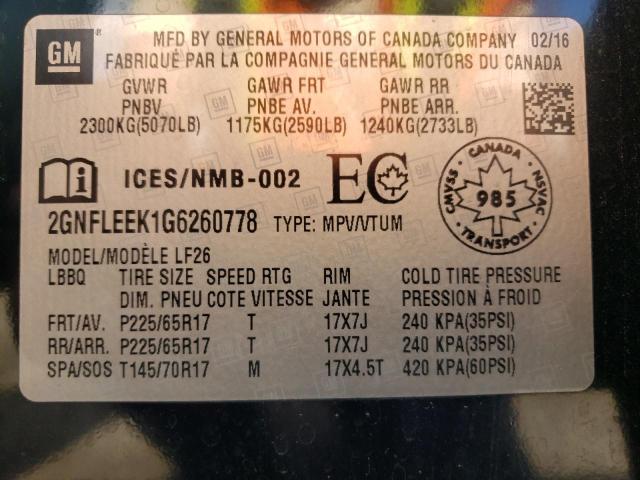 Photo 10 from auction – 2016 CHEVROLET EQUINOX LS with VIN 2GNFLEEK1G6260778