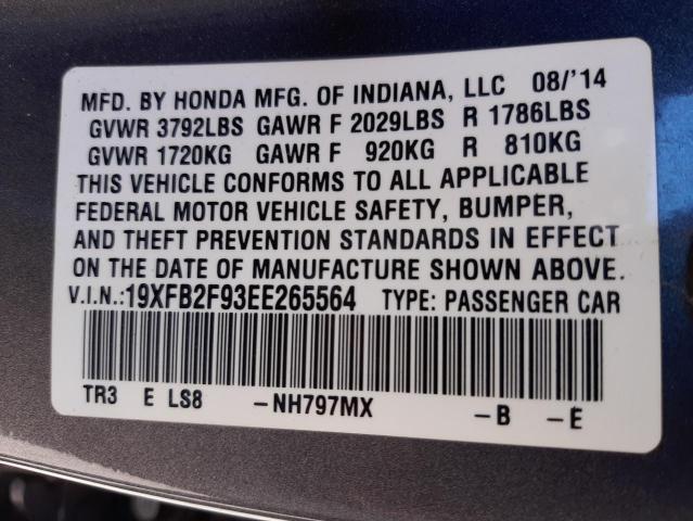 Photo 10 from auction – 2014 HONDA CIVIC EXL with VIN 19XFB2F93EE265564