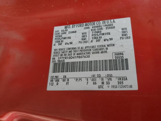 Photo 10 from auction – 2001 FORD RANGER with VIN 1FTYR10D41PB07630