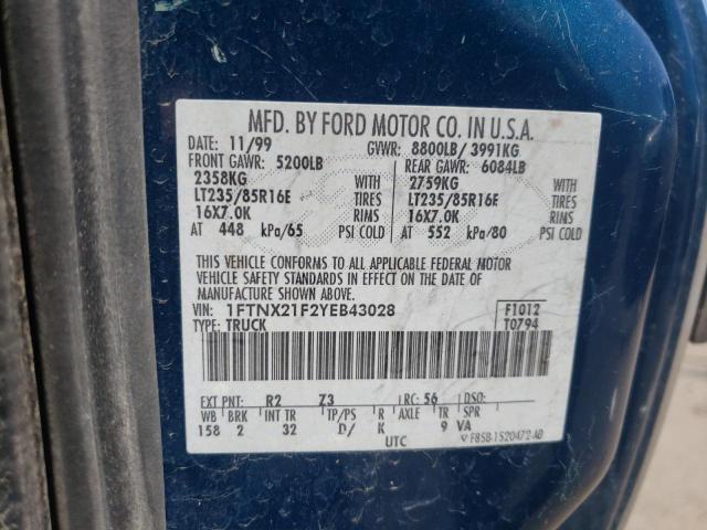 Photo 10 from auction – 2000 FORD F250 SUPER with VIN 1FTNX21F2YEB43028