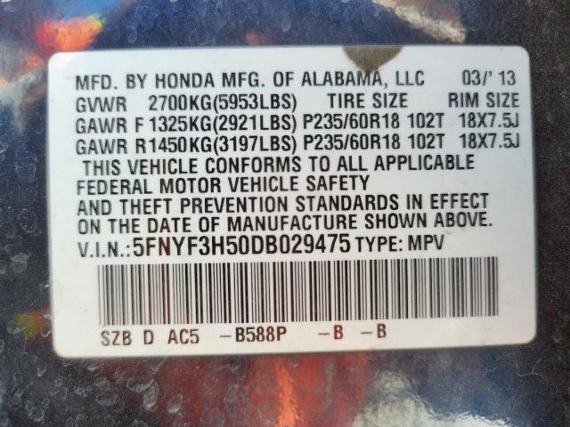 Photo 10 from auction – 2013 HONDA PILOT EXL with VIN 5FNYF3H50DB029475