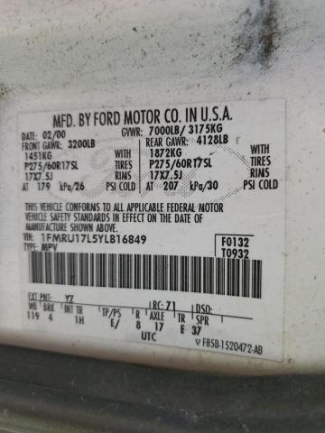 Photo 10 from auction – 2000 FORD EXPEDITION with VIN 1FMRU17L5YLB16849