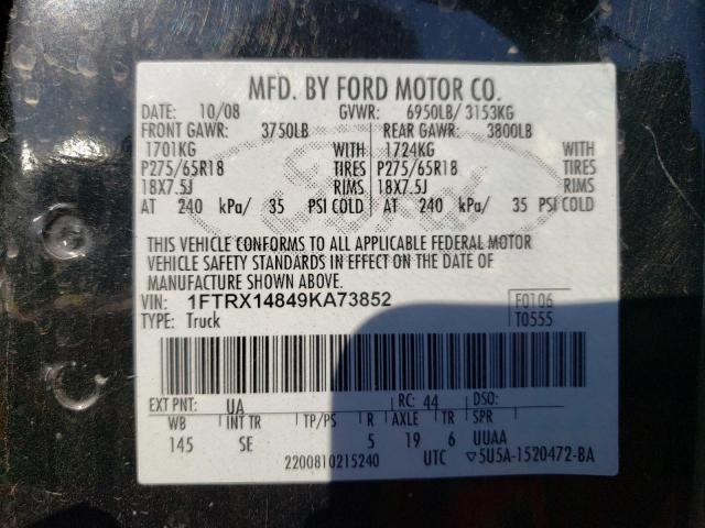 Photo 10 from auction – 2009 FORD F150 SUPER with VIN 1FTRX14849KA73852