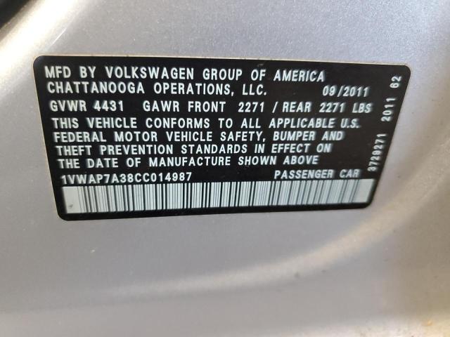 Photo 10 from auction – 2012 VOLKSWAGEN PASSAT S with VIN 1VWAP7A38CC014987