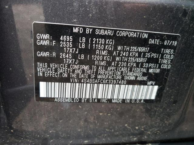 Photo 10 from auction – 2019 SUBARU OUTBACK 2. with VIN 4S4BSAFC6K3397480