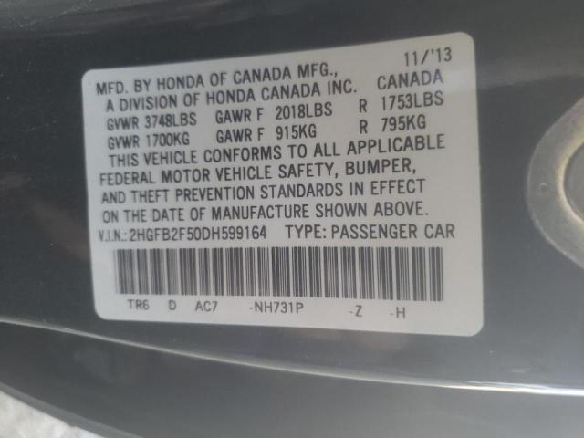 Photo 10 from auction – 2013 HONDA CIVIC LX with VIN 2HGFB2F50DH599164
