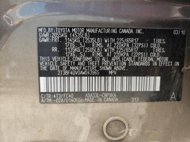 Photo 10 from auction – 2010 TOYOTA RAV4 with VIN 2T3BF4DV0AW043965