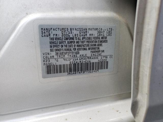 Photo 10 from auction – 2015 NISSAN SENTRA S with VIN 3N1AB7AP3FY311409