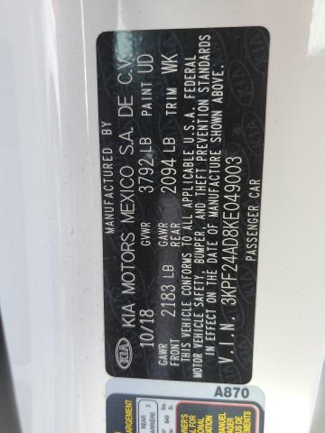Photo 10 from auction – 2019 KIA FORTE FE with VIN 3KPF24AD8KE049003