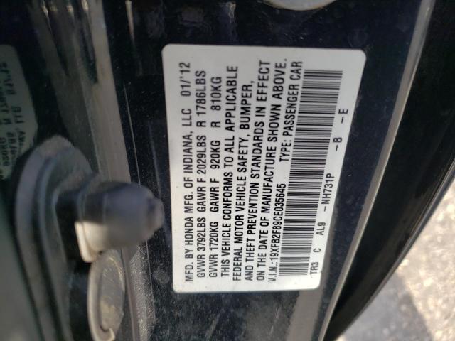 Photo 10 from auction – 2012 HONDA CIVIC EX with VIN 19XFB2F89CE035645